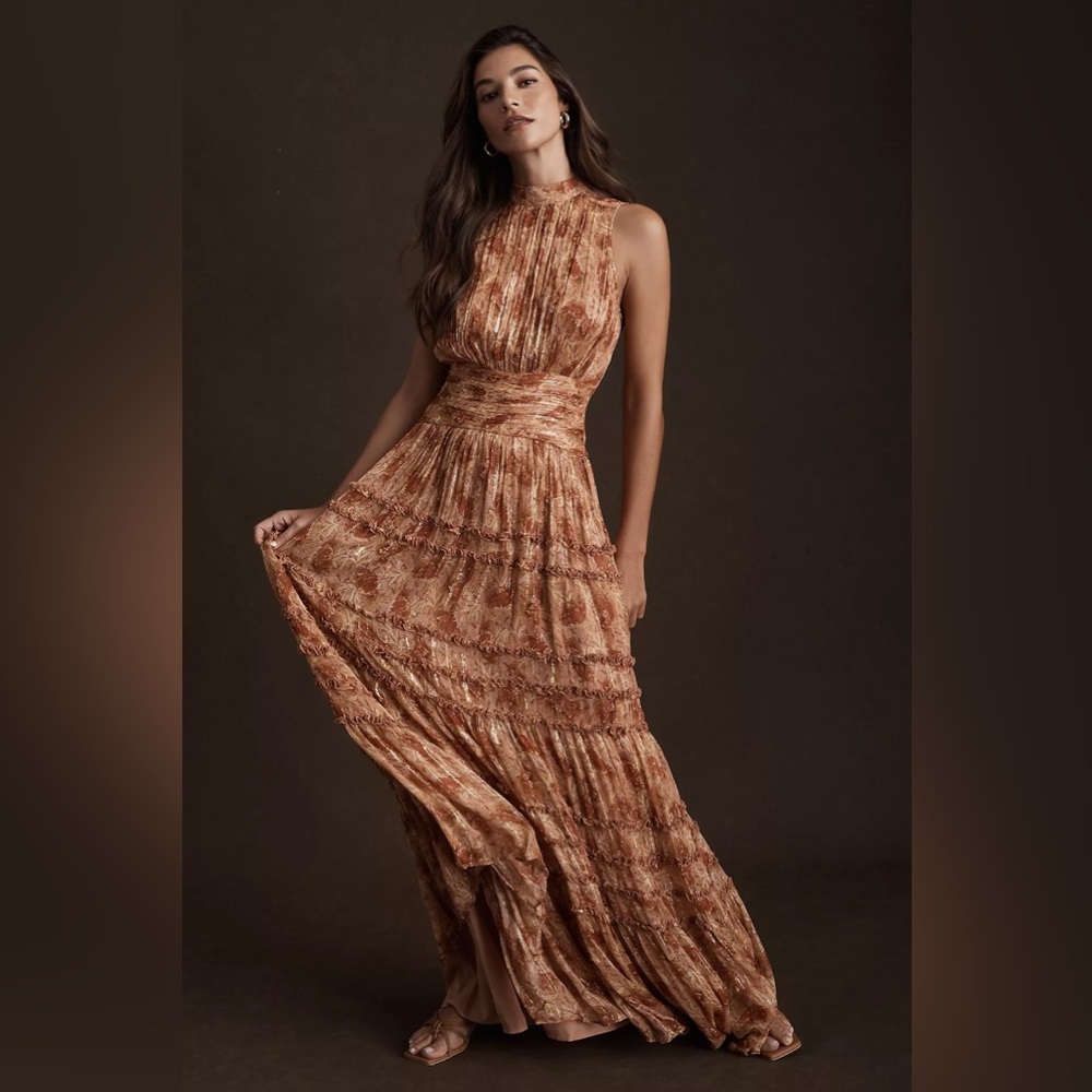 BHLDN Juniper Tiered Backless High-Neck Gown